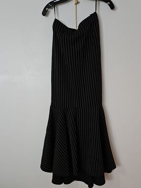 Black Pinstripe Flounce Hem Skirt